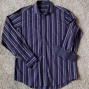 Bugatchi Uomo Striped Shirt Mens Large Purple White Button Up Long Sleeve Cotton